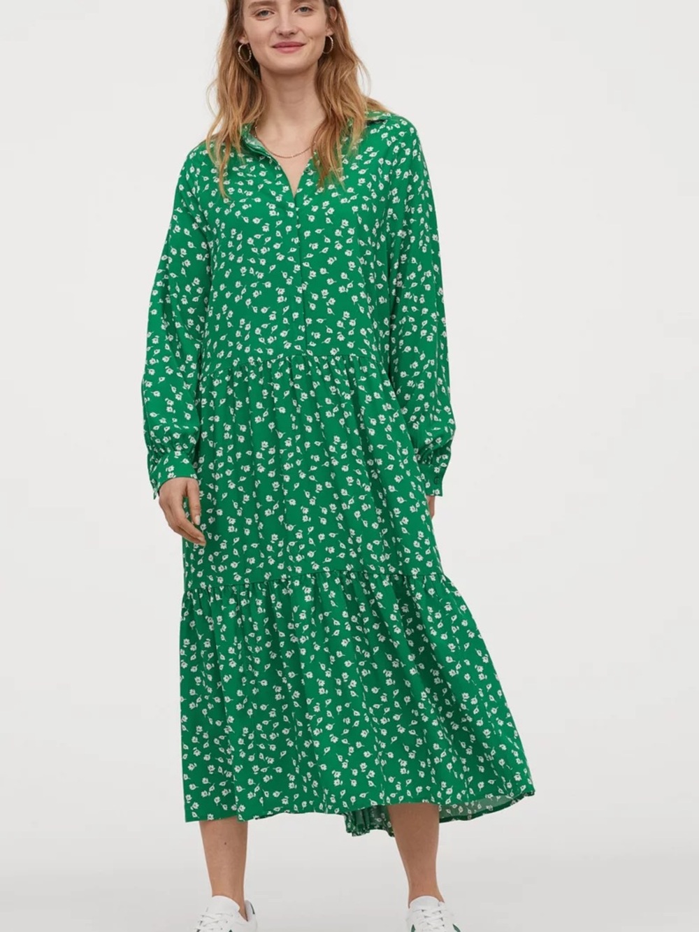 H&M Ditsy Floral Collared Long Sleeve Midi Dress XS